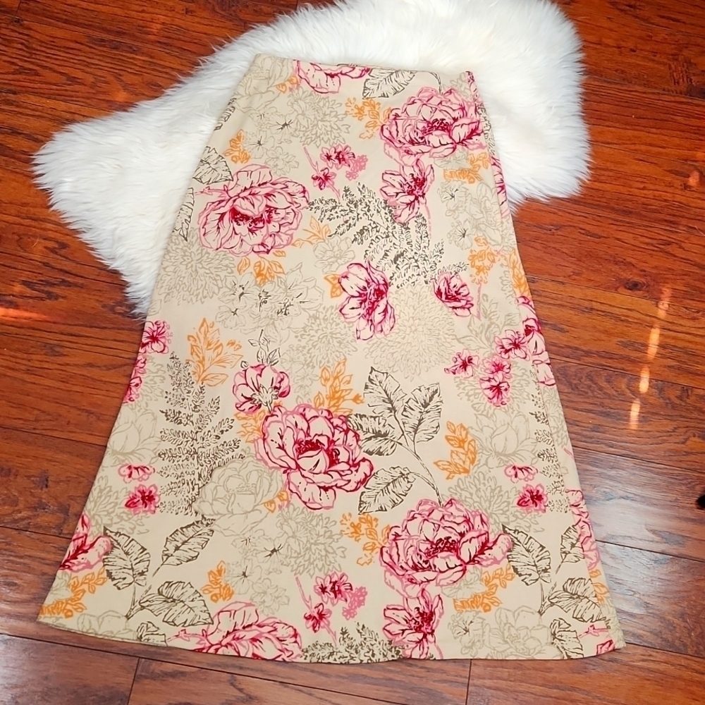 Vintage 90's Liz Claiborne Cotton Floral Midi Skirt - Picture 1 of 4